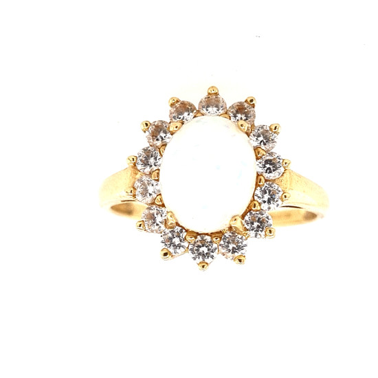 Pre Owned 14ct Opal and CZ Cluster Ring ZN231 Pre Owned 14ct Opal and CZ Cluster Ring ZN231